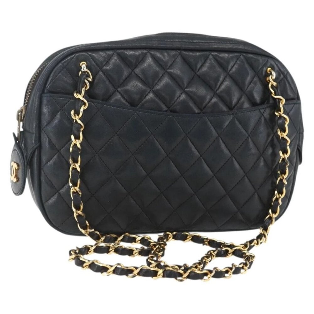 CHANEL Chain Matelasse Shoulder Bag Lamb Skin Black Gold CC Auth ar13902 - Picture 1 of 16